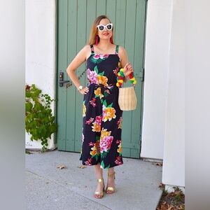 Old Navy | Tropical Print Linen Blend Wide Leg Crop Jumpsuit With Pockets Medium
